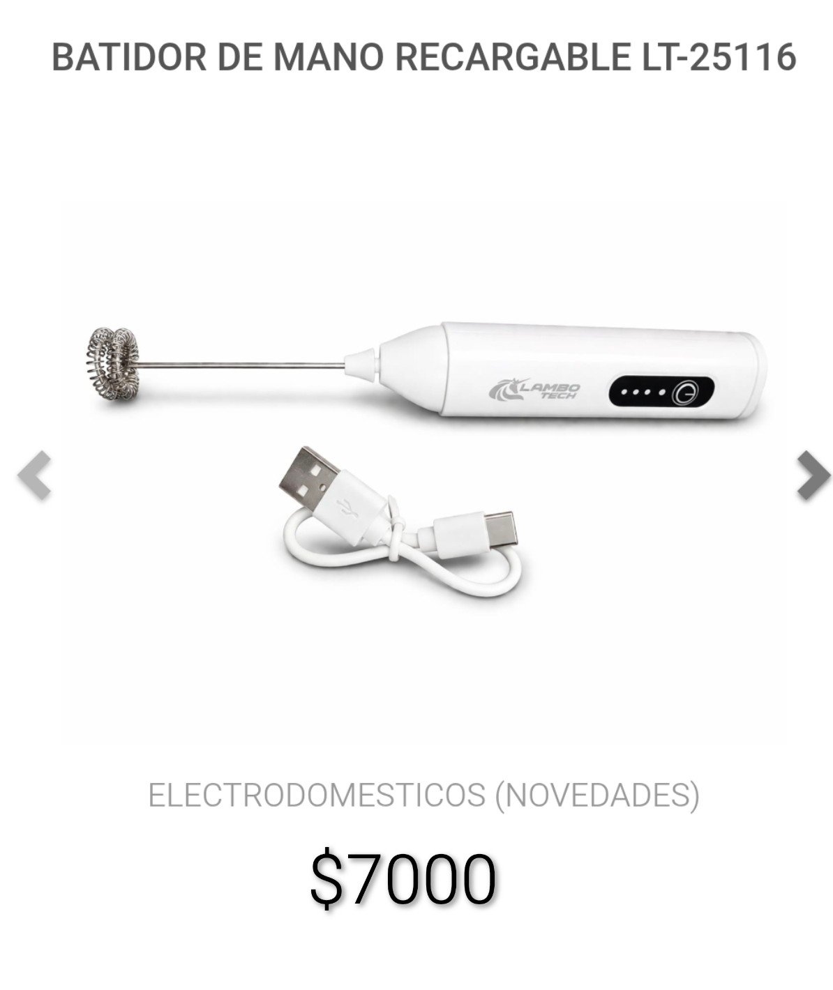 BATIDOR DE MANO RECARGABLE
